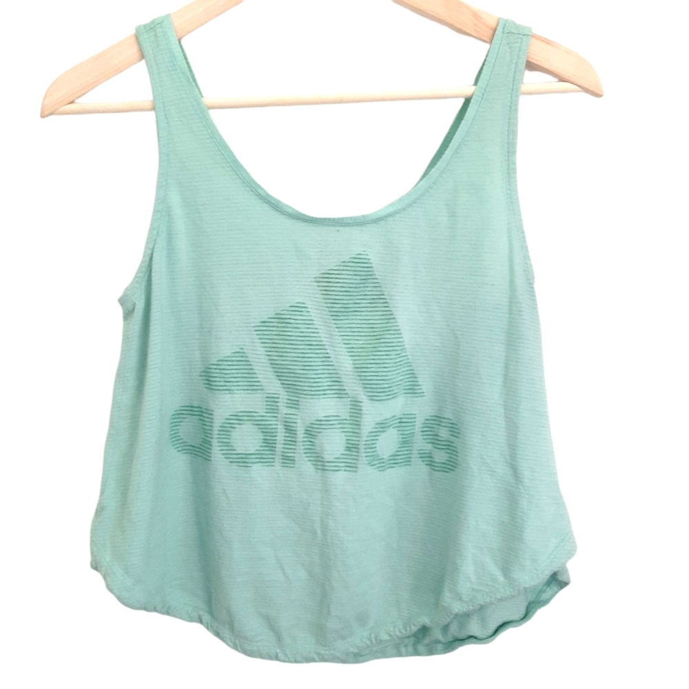 Adidas Tank Top Cropped Logo Light Green Stripe Women's Size S